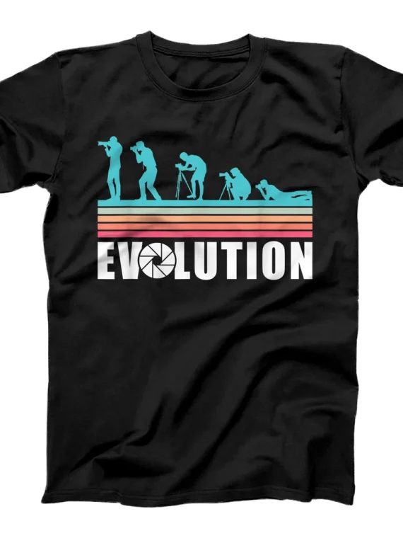 Retro Photographer Evolution Camera Lens Photo Photography T-Shirt